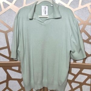 NWOT COLLUSION Asos Green Sweater Pullover Short Sleeve with Collar